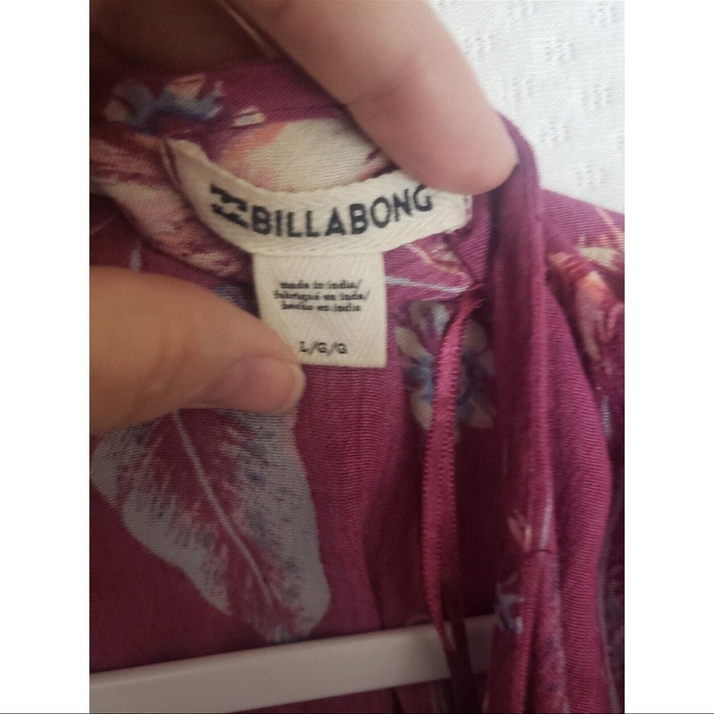 Billabong Women's Tie Front Long Bell Sleeve Boho Pink Floral Blouse. - Picture 9 of 10